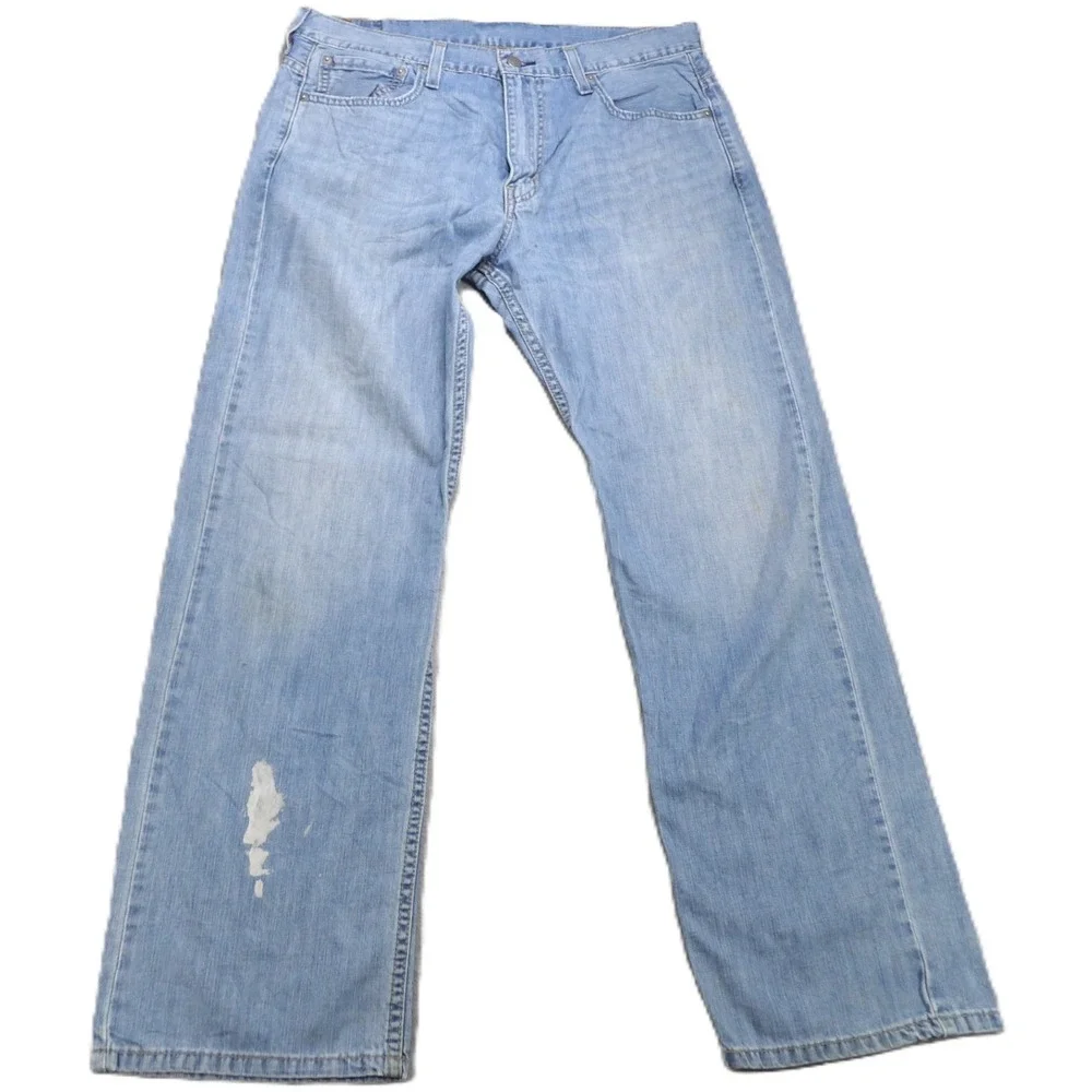 Levi 569 Loose Straight Denim Jeans Men 33x32 Light Wash Cotton Blue Pants
